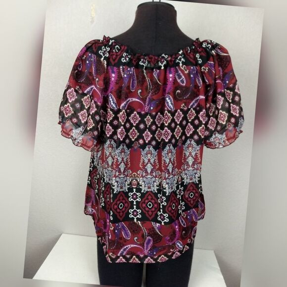 Maurices Mixed Print Embellished Blouse Size 1 - Picture 2 of 10